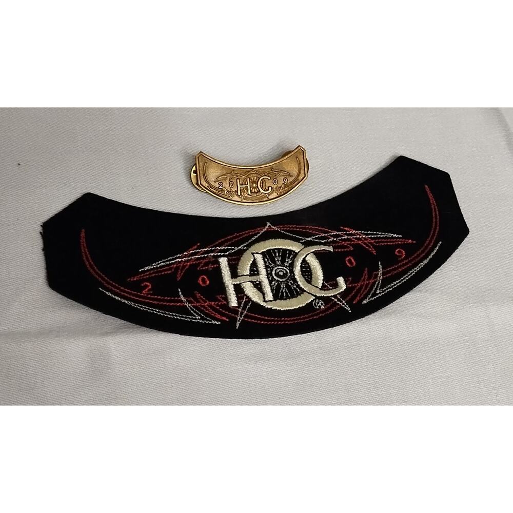 2009 Harley Owners Group (HOG) Patch & Pin Set Black/Gold/White, Bronze